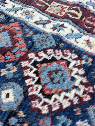 Antique Shahsavan runner from North west Iran (Azarbiajan - Moghan steppe) from early 20th century with saturated jewel like colors, fleecy shiny wool and plush pile. Size is 12'7"x3'11"
    