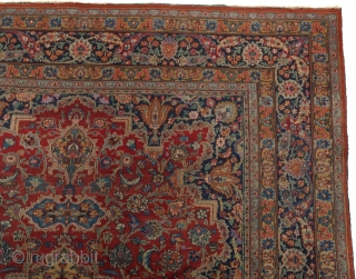 Qazvin(?) Carpet

11'10" x 8'4"

Signed, "Malakzadeh" at one end.

Medium low wool pile on cotton weft. Field with central complex medallion within extensions, stylised floral-foliate palmettes design on ruby red; palmettes corner guards; wide  ...