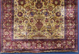 Antique Silk Kashan Prayer Rug, c.1900+/-, 80" X 50", excellent condition, small,
 1" tear on upper left edge, SOLD...              