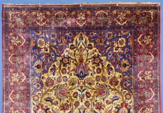 Antique Silk Kashan Prayer Rug, c.1900+/-, 80" X 50", excellent condition, small,
 1" tear on upper left edge, SOLD...              