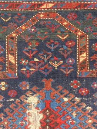 Antique Caucasian Prayer Rug, c. 1875-1900, Interesting but worn.
Price, more photos and details on request...SOLD                  