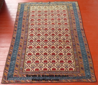 This is a pretty Caucasian Shirvan(?)
It is in excellent condition but some fool has overcast both the ends and edges.
There is also one small reweave.
The pile is fully intact and there are  ...