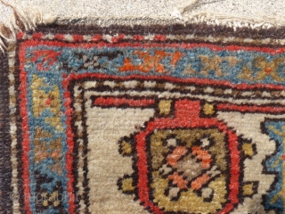 Antique Geometric Rug, Probably hamadan weaving(?), Measures, 74" X 44", Shows a little wear at the lower end but no holes, stains or tears.
SOLD         