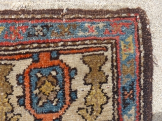 Antique Geometric Rug, Probably hamadan weaving(?), Measures, 74" X 44", Shows a little wear at the lower end but no holes, stains or tears.
SOLD         