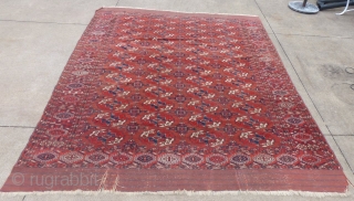 Antique Turkoman Main Carpet, c.1900-1920(?), 8' X 10"+/-, very good condition with 2 small repairs, flat weave ends have a couple tears.
SOLD           