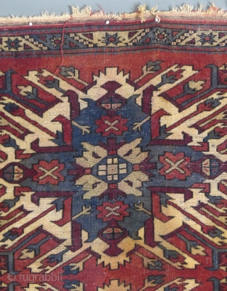  Antique Caucasian, "Eagle Kazak" or "Karabagh", c.1900-1920(?), 85" X 47",
Has wear and a few moth bites a small hole and also has a few stains as well.
SOLD     