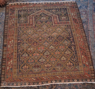 Circa 1880 Caucasian Shirvan Prayer Rug with nice dimensions 1.20 x 1.65 and great colors. Some edges (about 2% of the rug) have some old repairs. 
      