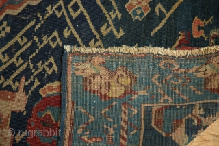 Zeachor Kuba rug. Good design, early synthetic dye, areas of restoration. 4'8" x 6'3". Contact for more info.               