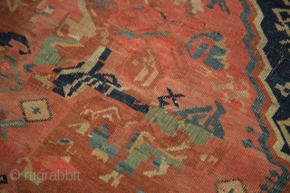 Zeachor Kuba rug. Good design, early synthetic dye, areas of restoration. 4'8" x 6'3". Contact for more info.               