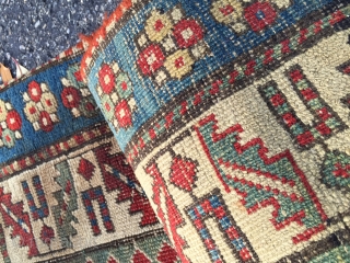 Unique - Appears to be a Kurdish Bijar with Caucasian design. Sold in as-found condition, no attempts made at cleaning. One wear spot/split cut across 3/4s of the rug. Was an old  ...