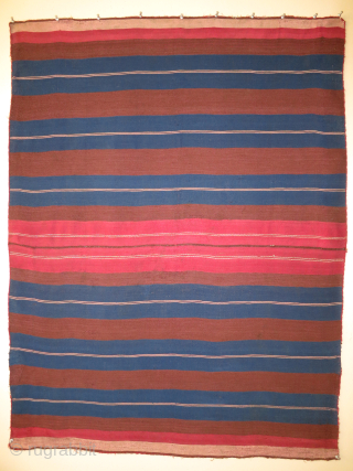 Bolivian woman's mantle (iscayo) 39 x 52 inches, 19th century, overall in very good condition with the exception of several small rewoven areas in the center bands. I find the "brown" bands  ...