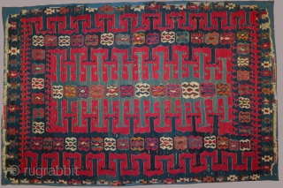 Anatolian kilim, Yuncu type, from the Balikesir region, early 19th century, 70 x 106 inches  (178 x 260cm). In good condition with some losses and several areas of reweaving especially in  ...