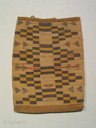 Corn husk bag, Nez Perce tribe ( Idaho, Washington, or Oregon ) with natural dyed patterning, circa 1850-1880, 13 x 17 inches           