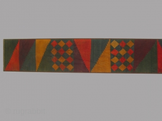 Pre-Columbian Seguas 3 mantle border, S. Coast of Peru, circa 500-700 AD, 12 inches x 102 inches, mounted. Condition: structurally intact without holes or loses, but with overall staining. This style of  ...