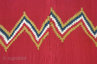 Pre-Columbian tunic, 57 x 67 inches (143 x 170cm) each side; patterned by 5 horizontal zig-zag stripes on each side. Inca period, Peru. This is one of the largest tunics known to  ...