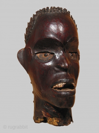 African Ekoi head mask, Southern Nigeria, early 20th century, wood, animal hide, and metal, height 10 inches. Provenance Rolf Miehler, Germany; NY private collections. Published in Hair in African Art and Culture,  ...