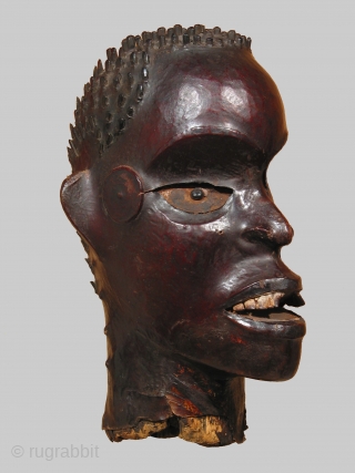 African Ekoi head mask, Southern Nigeria, early 20th century, wood, animal hide, and metal, height 10 inches. Provenance Rolf Miehler, Germany; NY private collections. Published in Hair in African Art and Culture,  ...