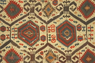 Anatolian kilim with 4 medallions woven in two pieces, 168 x 457cm, 17th/18th century. Kilims of this type are densely patterned with many small infilling motifs on the field. The colors in  ...