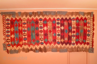 Anatolian saf type kilim with 5 saf niche forms, 162 x 361cm, 17th/18th century. Overall losses and damage that can be seen in the images. The images also show remains of re-inforcing  ...