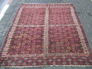 antique yomud turkoman ensi wool rug turkestan 1880-1900 Size: 197x159-cm / 77.5x62.5-inches
                     