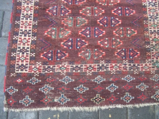 antique yomud turkoman ensi wool rug turkestan 1880-1900 Size: 197x159-cm / 77.5x62.5-inches
                     