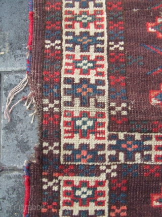 antique yomud turkoman ensi wool rug turkestan 1880-1900 Size: 197x159-cm / 77.5x62.5-inches
                     