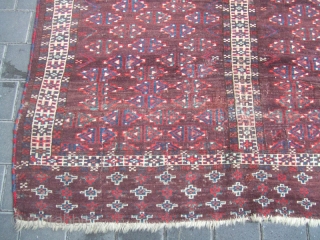 antique yomud turkoman ensi wool rug turkestan 1880-1900 Size: 197x159-cm / 77.5x62.5-inches
                     