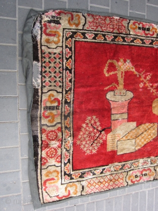 Antique Chinese rug Fragment size:215x125-cm Ask about this Email for more info and pics                   