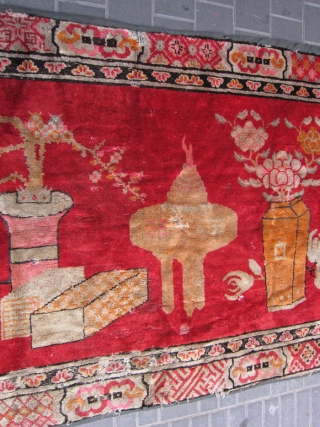 Antique Chinese rug Fragment size:215x125-cm Ask about this Email for more info and pics                   