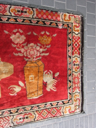 Antique Chinese rug Fragment size:215x125-cm Ask about this Email for more info and pics                   