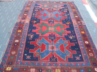 Rare Antique Caucasian Area Rug Carpet wool 1880 stunning antique Caucasian rug Very uniqe design! Size:230x146-cm  / 90.5x57.4-inches Good luck to all 
         