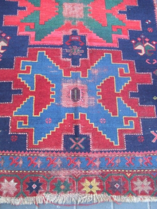 Rare Antique Caucasian Area Rug Carpet wool 1880 stunning antique Caucasian rug Very uniqe design! Size:230x146-cm  / 90.5x57.4-inches Good luck to all 
         