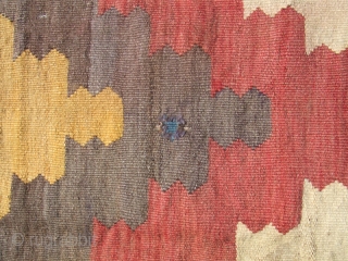 Afghan kilim made with wool on wool .
The kilim enjoyed beautiful colors and patterns The kilim has been fixed in some places(as you can see on the pictures)Condition: good (minor stains) 
Size:  ...