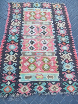 antique turkish wool kilim rug georgeous color size:155x100-cm / 61.0x39.3-inches                       