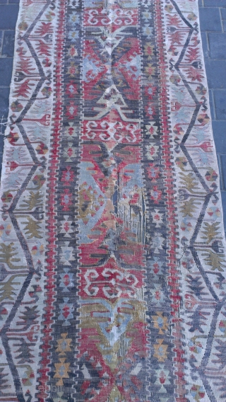 Anatolian kilim fragment size :323x79-cm please ask                          