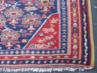 Beautiful Persian antique Senna rug kilim hand made
The rug made of wool on cotton  hand knotted . 
Size: 163x120-cm / 64.1x47.2-inches
The kilim has been fixed in some places(as you can see  ...