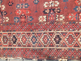 ANTIQUE YOMUD CARPET TURKESTAN 1880
Size:270x180-cm  /106.2x70.8-inches
Very unique, carpet for collectors.         
The rug has hole in some places(as you can see on the pictures)
Good  ...