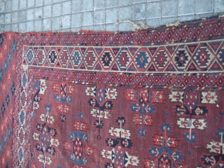 ANTIQUE YOMUD CARPET TURKESTAN 1880
Size:270x180-cm  /106.2x70.8-inches
Very unique, carpet for collectors.         
The rug has hole in some places(as you can see on the pictures)
Good  ...