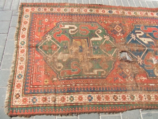 Rare Antique Caucasian Area Rug Carpet wool 1880 The carpet has been fixed in some places(as you can see on the pictures)Very uniqe design! Size:195x111-cm   / 76.7x43.7-inches Best Offer Good  ...