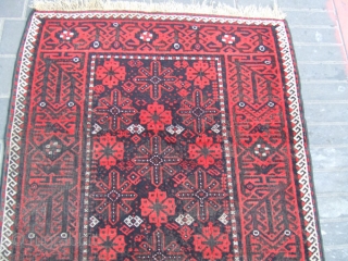 ANTIQUE BALUCH CARPET HAND WOVEN
Size: 186x91-cm /73.2x35.8-inches
The carpet has been fixed in some places(as you can see on the pictures)
Condition: good, low pile in some places
       