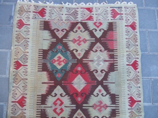 Antique turkish Kilim 
Size:138x74-cm / 54.3x29.1-inches
The kilim in very good condition , as you can see on the picture the kilim has a (minor stains)The kilim has been fixed in some places,  ...