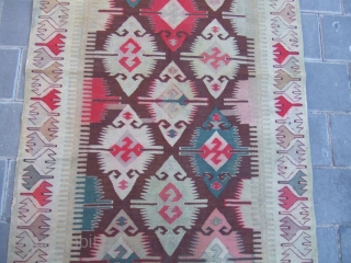 Antique turkish Kilim 
Size:138x74-cm / 54.3x29.1-inches
The kilim in very good condition , as you can see on the picture the kilim has a (minor stains)The kilim has been fixed in some places,  ...