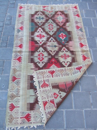 Antique turkish Kilim 
Size:138x74-cm / 54.3x29.1-inches
The kilim in very good condition , as you can see on the picture the kilim has a (minor stains)The kilim has been fixed in some places,  ...