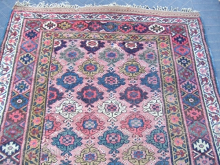 ANTIQUE KURDISH RUG wool on wool .The rug have really amazing background color and unique patterns.
The rug has been fixed in some places(as you can see on the pictures)Very uniqe design!Size:210x132-cm /  ...