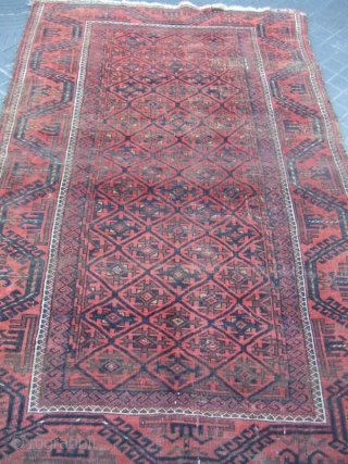 ANTIQUE BALUCH WOOL CARPET Size: 186x117-cm / 73.2x46.0-inches
                         