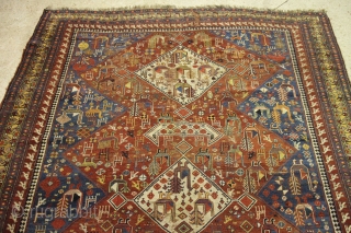 Khamseh 362 x 172 cm  Some areas wear but still beautiful, wool on wool, very pretty light blue              