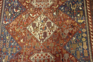 Khamseh 362 x 172 cm  Some areas wear but still beautiful, wool on wool, very pretty light blue              