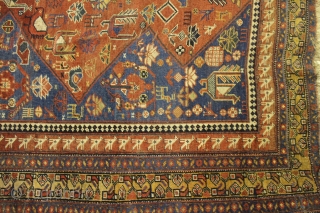 Khamseh 362 x 172 cm  Some areas wear but still beautiful, wool on wool, very pretty light blue              