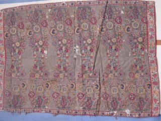 This fragment is a very old textile from Iran(kerman),1800's piece for sure its backed up with some other cloth and cotton in between 
















         