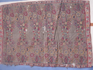 This fragment is a very old textile from Iran(kerman),1800's piece for sure its backed up with some other cloth and cotton in between 
















         